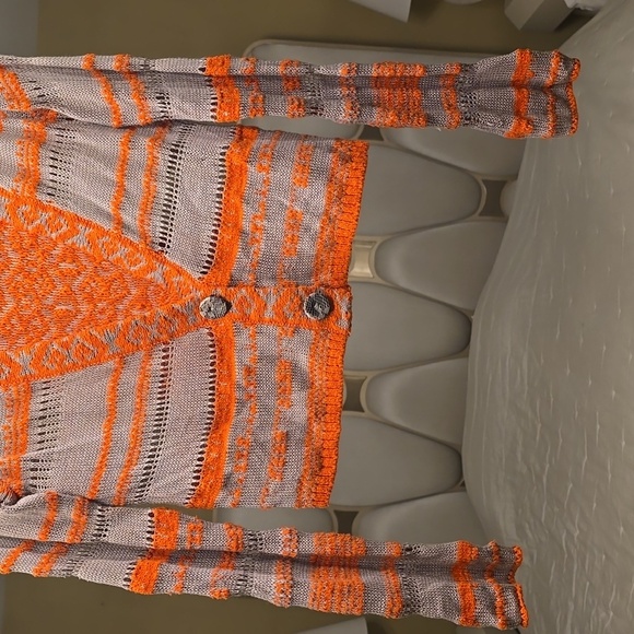Free People Vibrant Orange and Beige Knit Cardigan - Picture 4 of 14